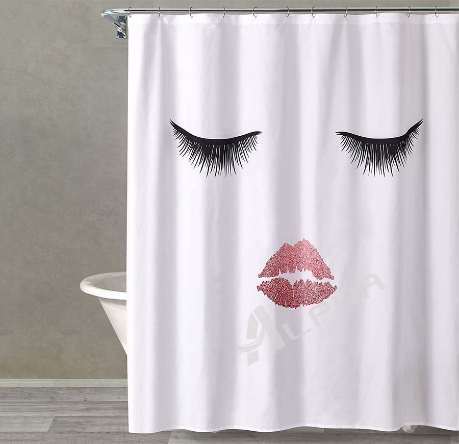 Eyelash Glamor Makeup Shower Curtain, Feminine Design, Cloth Fabric Bathroom Decor Set, 69" x 75"