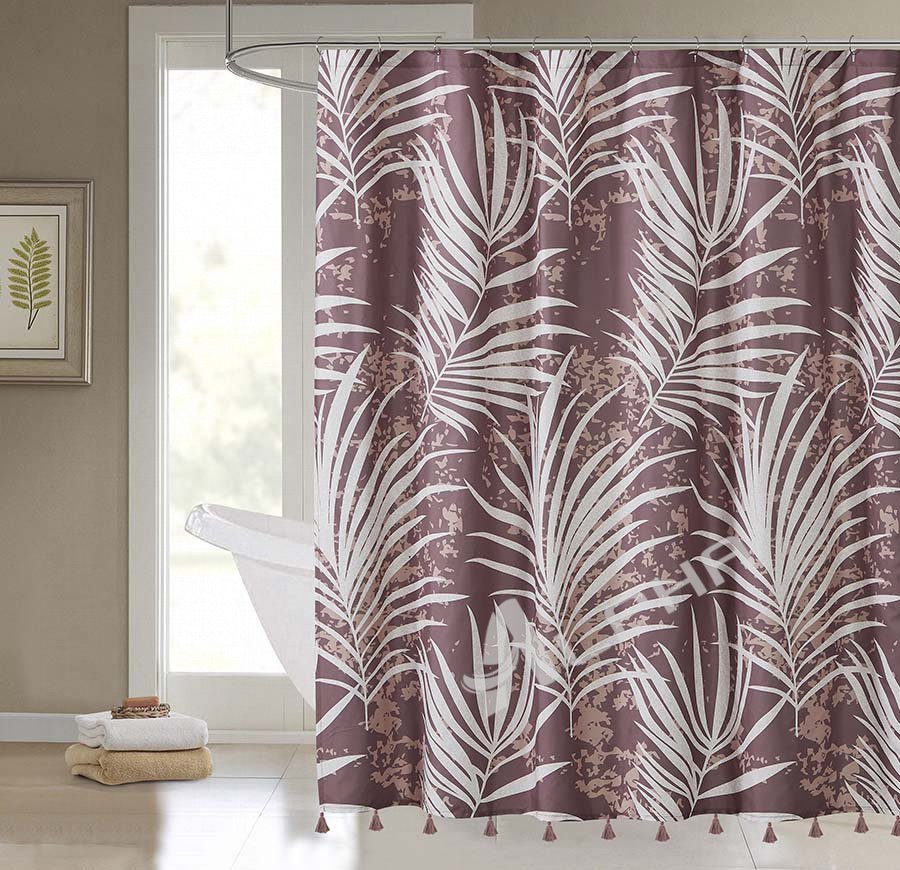 Tropical Foliage Brown Grommet Shower Curtain