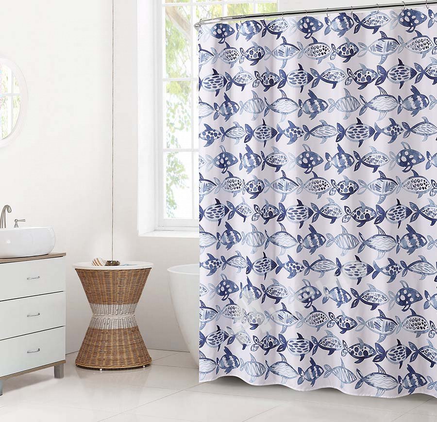 Blue Fish Grommet Shower Curtain
