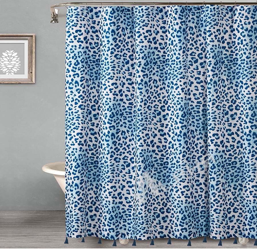 Blue Floral Tassel Shower Curtain