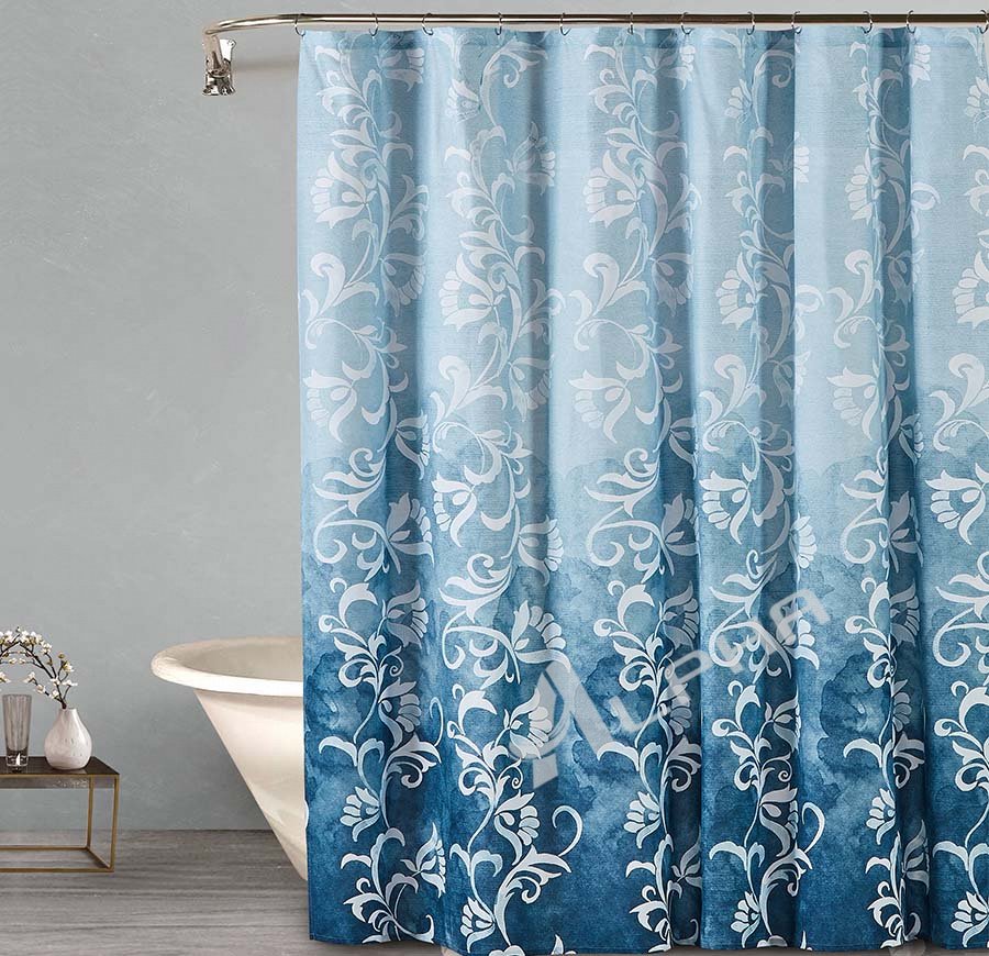 Gradient blue watercolor print shower curtain