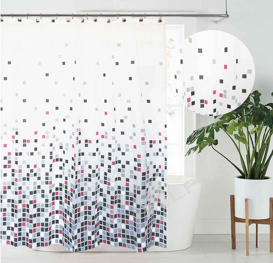 Mosaic waterproof shower curtain PEVA material weighted hem