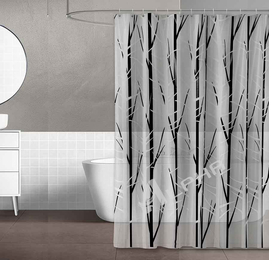 Modern Black & White Frosted Trees Shower Curtain - NEW Design, 70"x72" PEVA