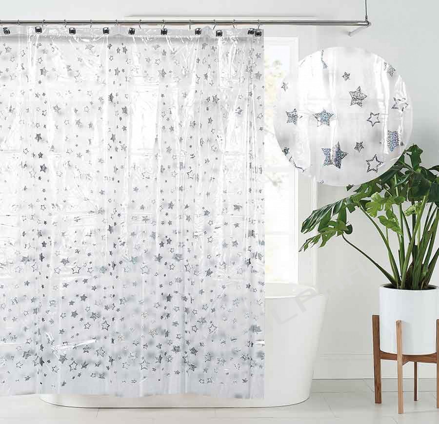 Translucent PEVA Star Waterproof Grommet Shower Curtain