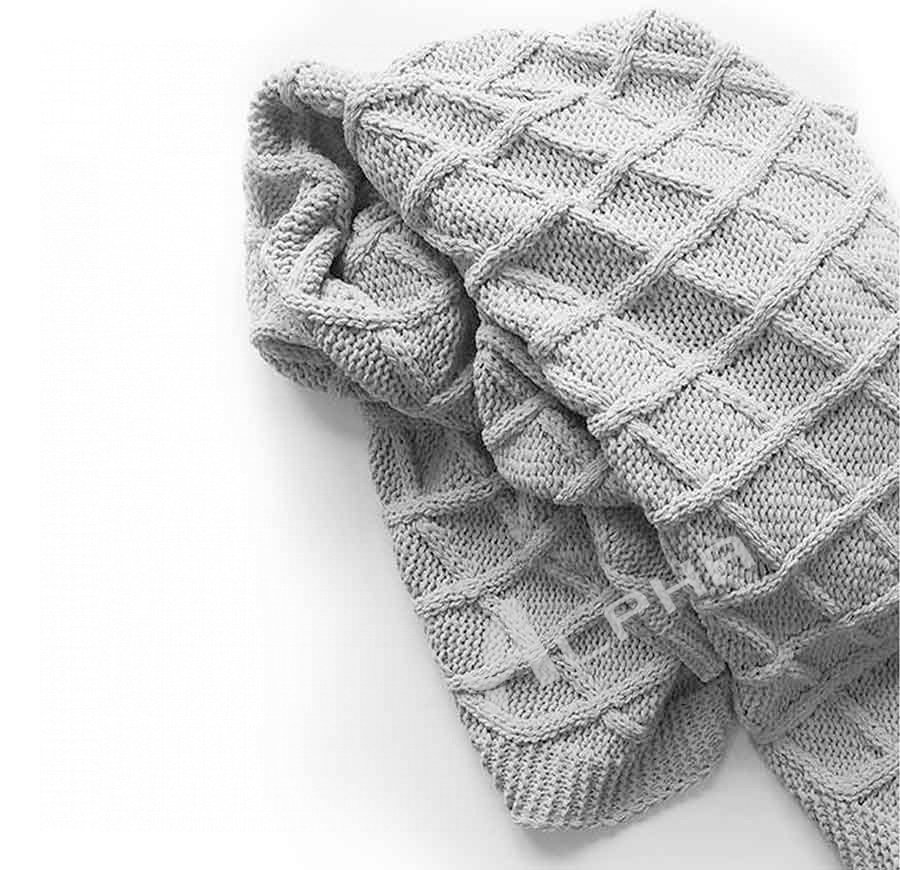 100% cotton waffle gray knit blanket