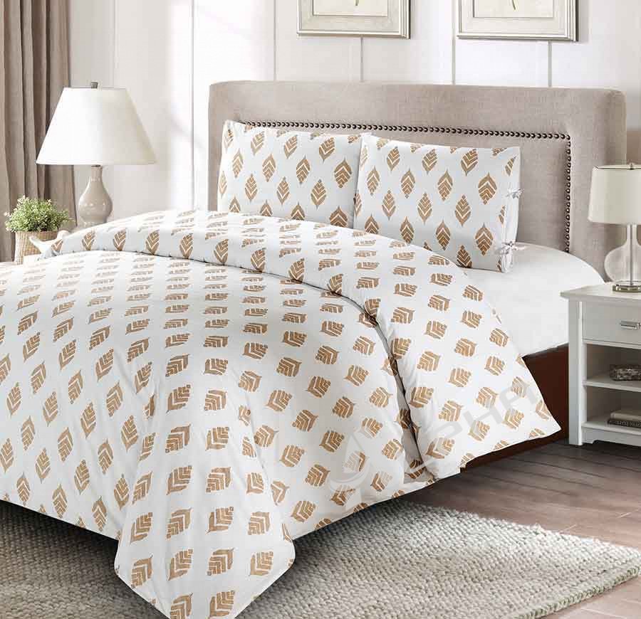 Elegant Gold Leaf 3-Piece Duvet Cover Set: Luxurious Abstract Gold Leaves Design in 100% Cotton