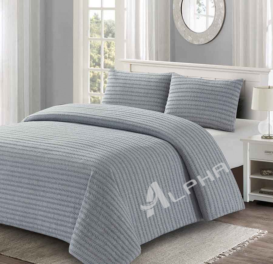 Lansford Grey Stripe Jacquard Comforter Set 3-Piece