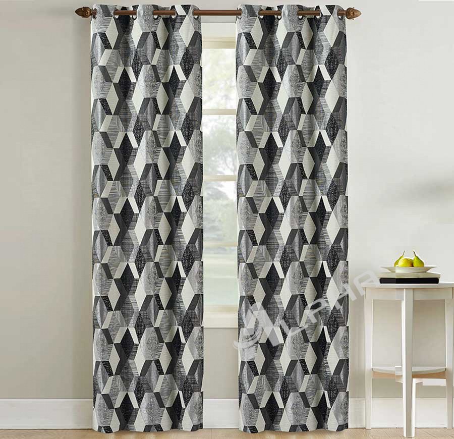 Blackout Curtains: Teton-Grey Geometric Design, Room-Darkening, Thermal Insulation