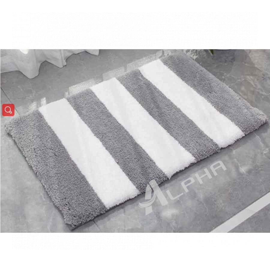 Polyester fiber non slip gray and white stripes soft  bathroom floor mat