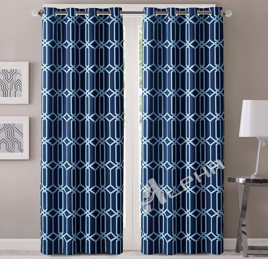 Edward Blue Blackout Curtains - Thermal Insulation, Hexagon Geometric Pattern