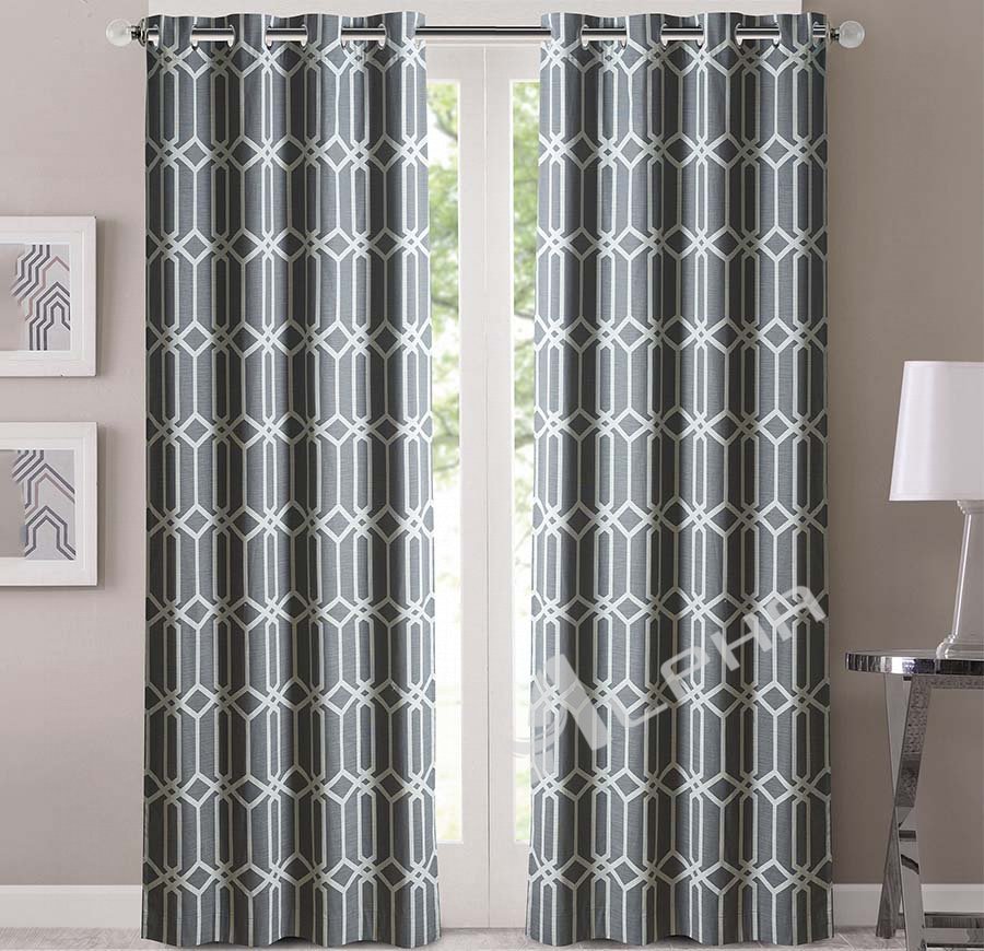 Blackout Curtains: Edward Grey Hexagon Pattern, Thermal Insulation, Grommet Design