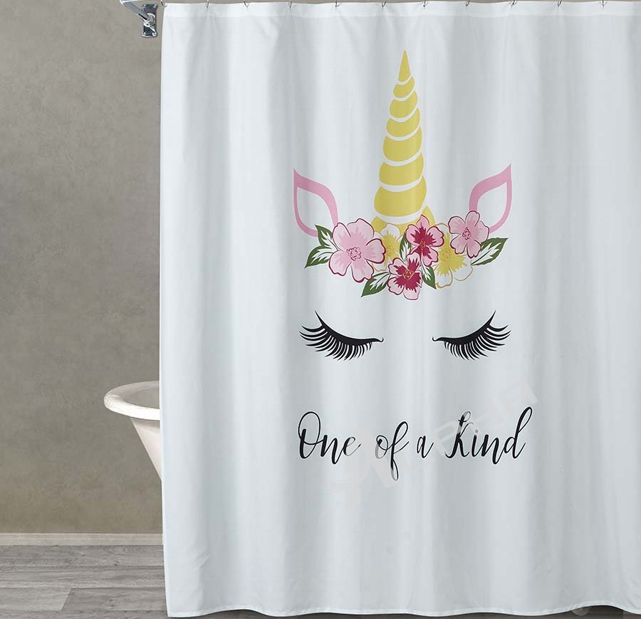 Unicorn black eyelash print shower curtain