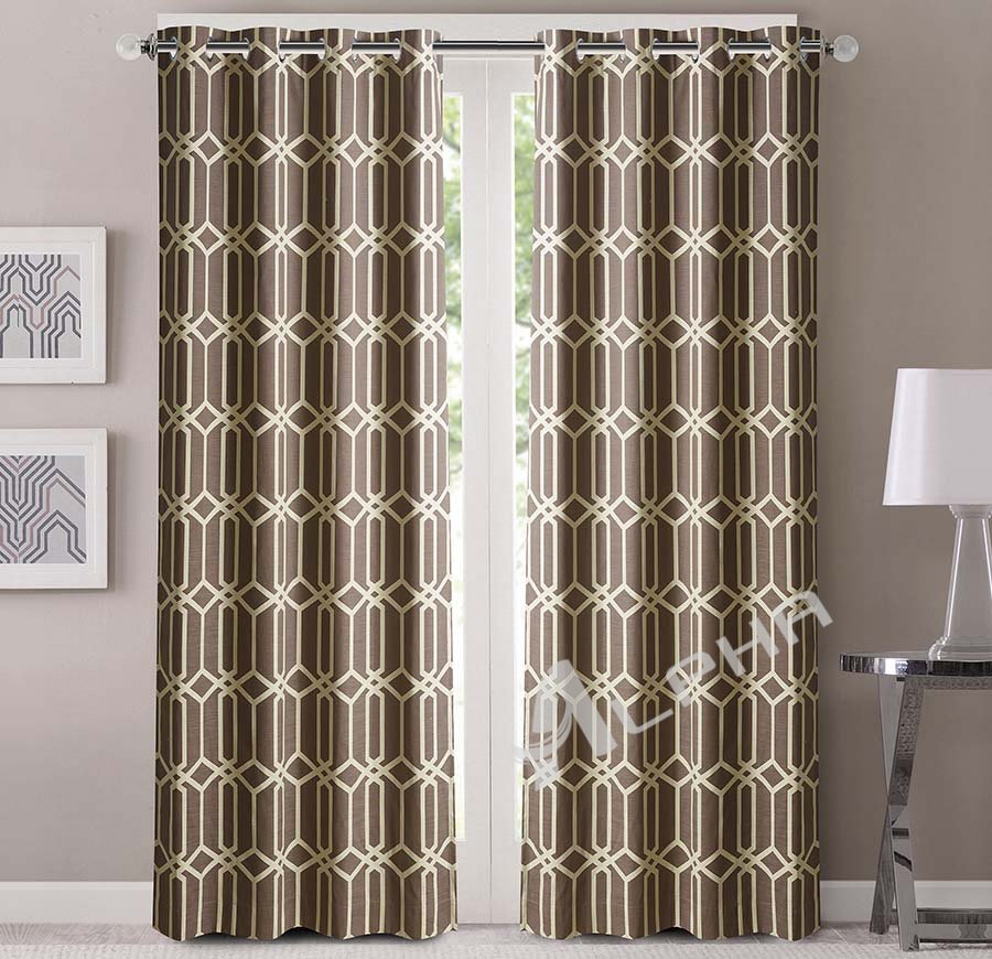 Edward Mocha Hexagon Blackout Curtains - 100% Polyester, 52x84 Inches, Set of 2 Panels