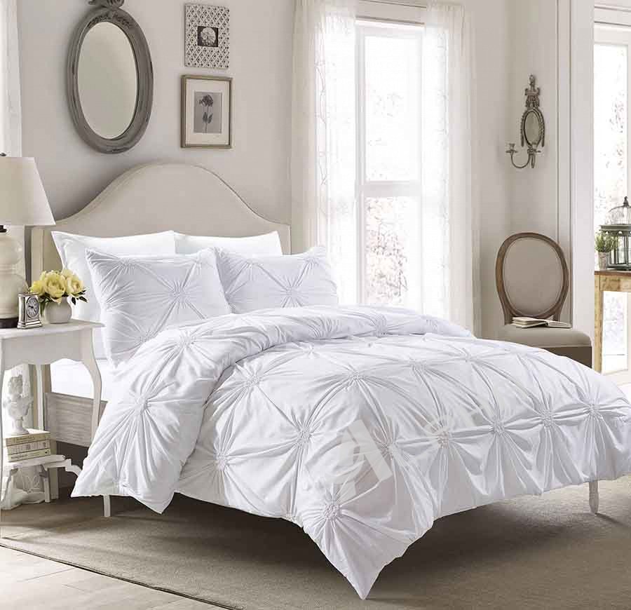 Elise 100% Cotton Pintuck Duvet Cover Set - Solid White