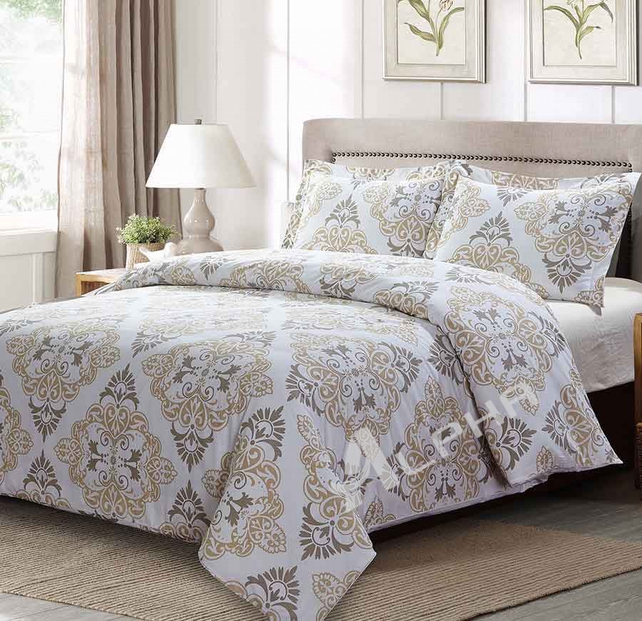 Suri 3pc Gray Damask Duvet Cover Set: 100% Cotton, King Size, Machine Washable