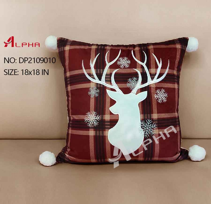 Christmas Frosty Deer Plaid Pillow Cover 18X18 Inch