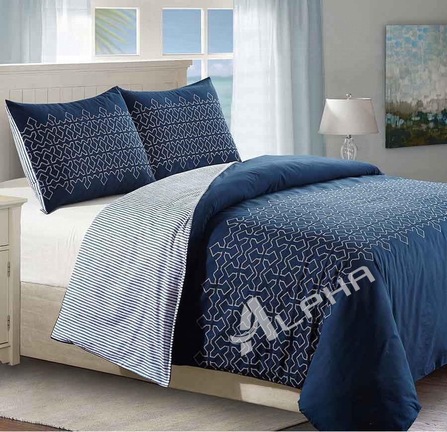 Meadow Lane 3pc Blue Geometric Duvet Cover Sets: 100% Cotton, King Size, Machine Washable