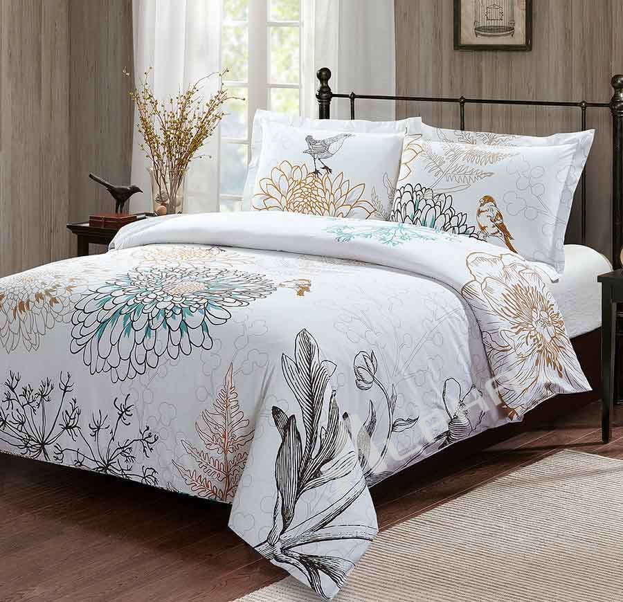 Cotton Percale White Bird Duvet Cover Set - 3-Piece Comfort and Elegance