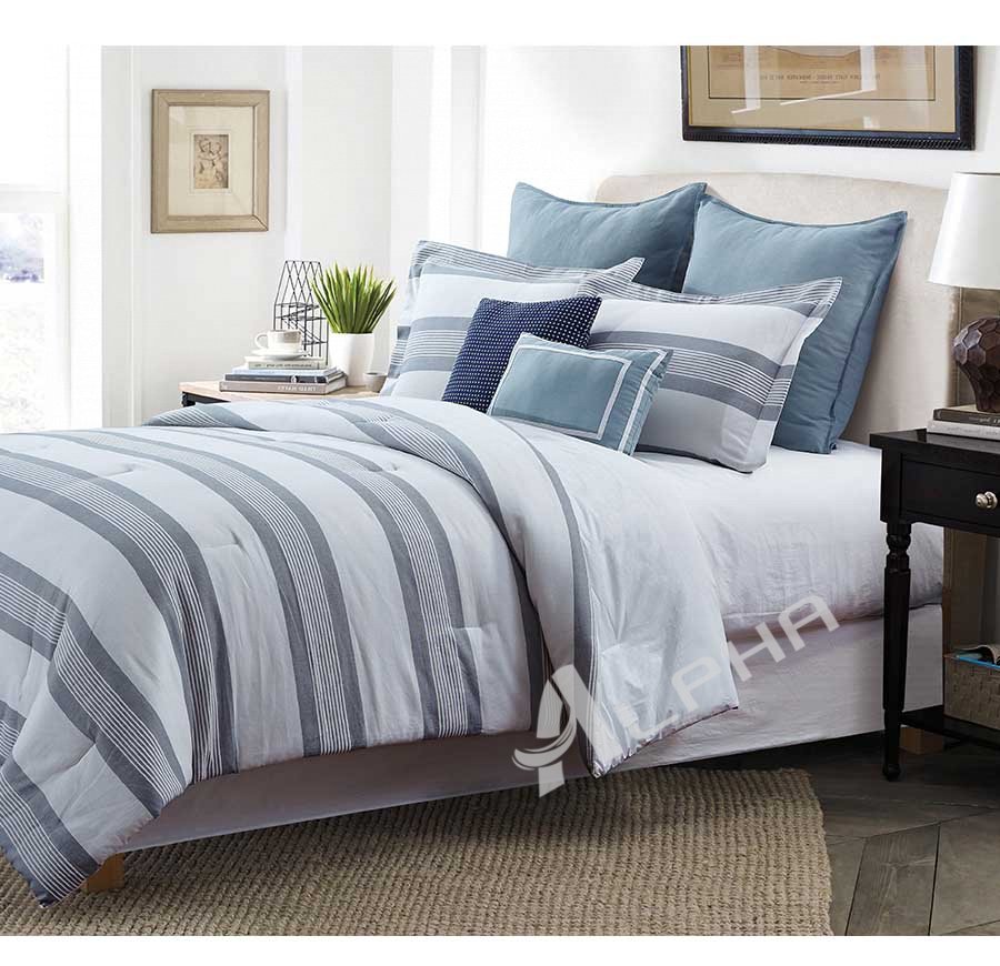 Hudson 7pc Duvet Set Gray and White Stripes with Accents of Blue