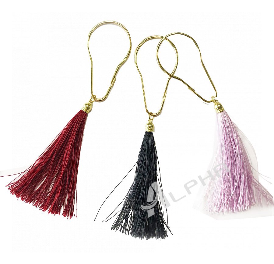 Shower curtain hook with colored polyester tassel