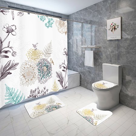 2022 autumn and winter new Shower curtain with rug mat four pieces Bathroom Set